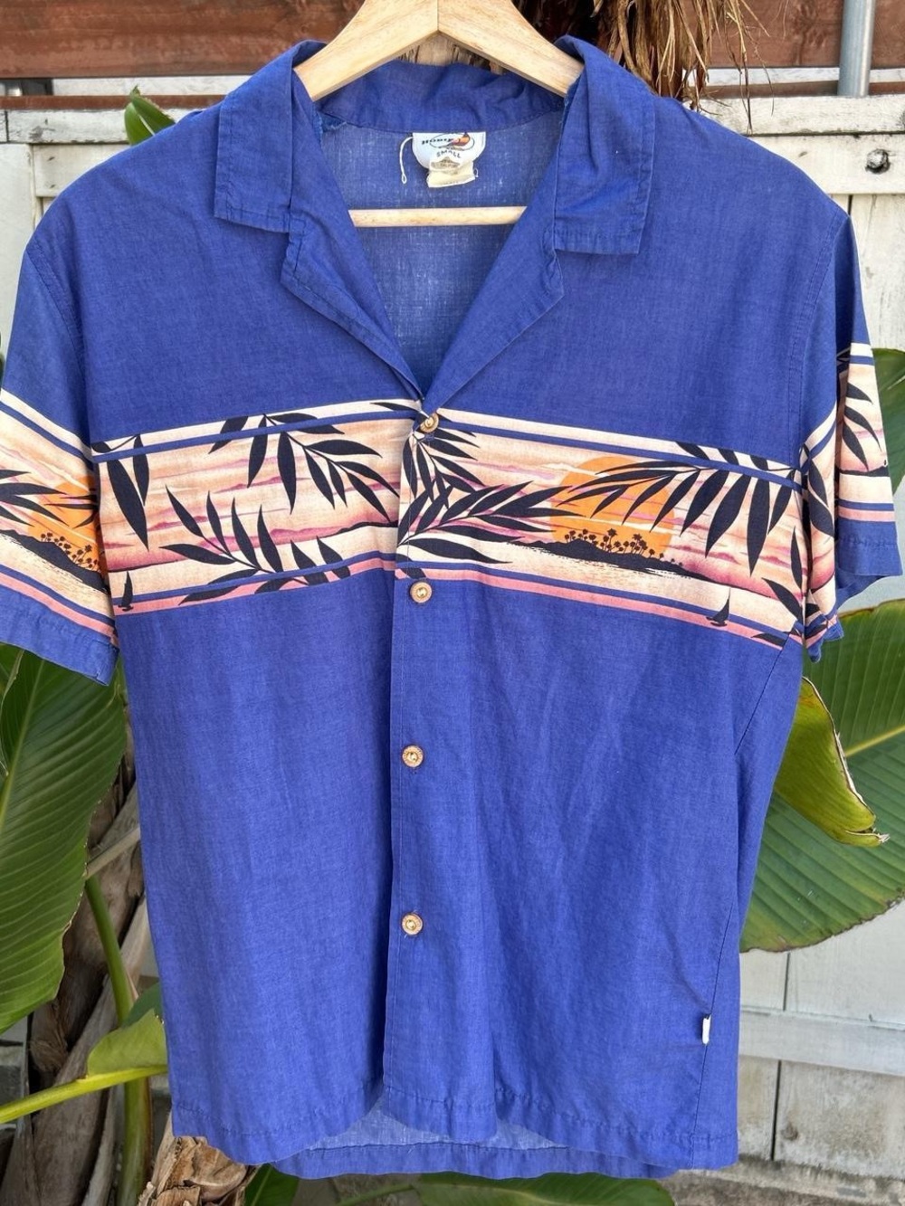 Vintage 90s Hobie USA Hawaiian Sunset Camp Shirt Small 19x26